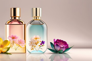 Transparent Multi Color Glass Floral Perfume Bottles Generative AI