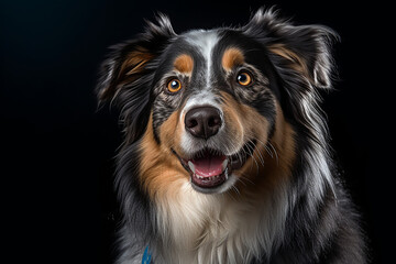 portrait of a Australian Sheperd dog with black background
