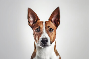 portrait of a Basenji Dog with white background