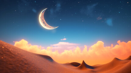 Crescent moon against a mesmerizing sky islamic background 