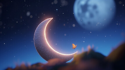 Naklejka na ściany i meble Crescent moon against a mesmerizing sky islamic background created with generative ai
