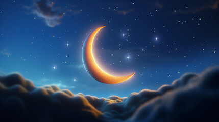 Fototapeta na wymiar Crescent moon against a mesmerizing sky islamic background 