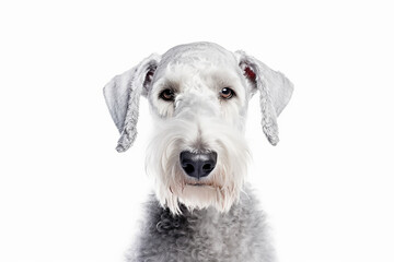 portrait of a Bedlington Terrier Dog with white background