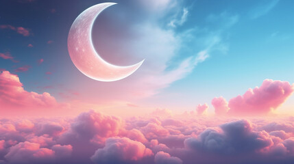 Obraz na płótnie Canvas Crescent moon against a mesmerizing sky islamic background created with generative ai