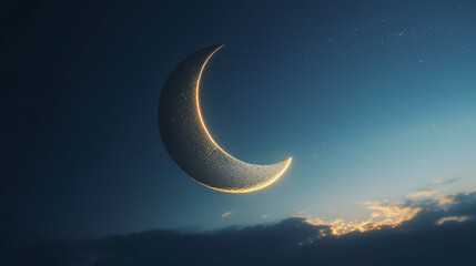 Fototapeta na wymiar 3D Crescent Moon Illuminating a Colorful Night Sky