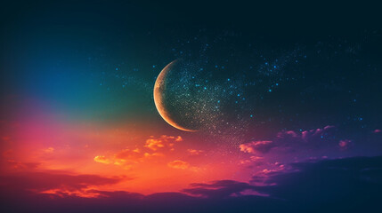 Naklejka na ściany i meble Crescent moon against a mesmerizing sky islamic background created with generative ai