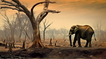 Fototapeta na wymiar Lonely Elephant on a Tree