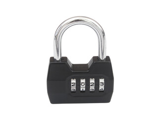 Black combination padlock with numbers 2023 isolated on white.