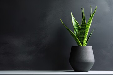 0526. Snake plant plant in front of dark wall. Generative AI