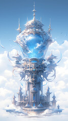 magic castle illustration in the cloud
