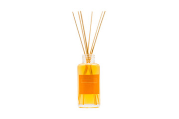 Aroma oil and sticks on a white background