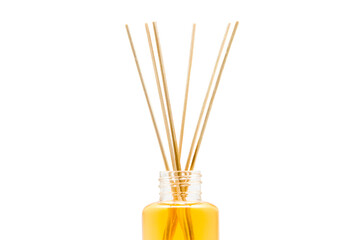 Aroma oil and sticks on a white background