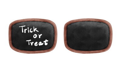 Set of watercolor trick or treat chalkbords clipart. Hand drawn trick or treat halloween illustration.