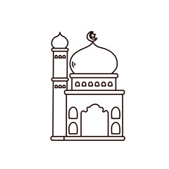 Illustration vector graphic of the Mosque. Mosque hand draw style is isolated on white background. The illustration is suitable for web landing pages, stickers, etc.