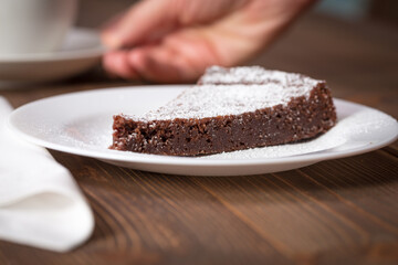 Chocolate Cake Slice on white dish