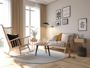 Comfortable living room with rocking chair. Generative AI