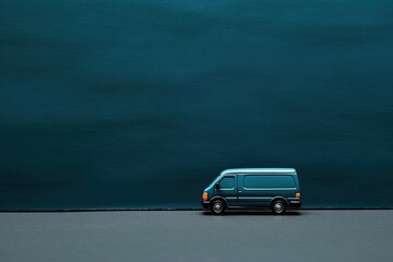 0572. Toy delivery van in front of dark wall. Generative AI