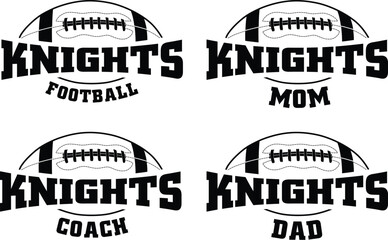 Football - Knights is a sports team design that includes text with the team name and a football graphic. Great for Knights t-shirts, mugs, advertising and promotions for teams or schools.