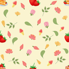 Cute Strawberry ,Flower,cake and ice cream seamless Pattern Illustration Design Background and Wallpaper