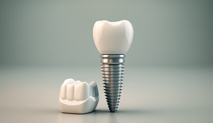 The dental implant and crown model on light background. Generative AI