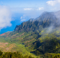 Clouds Shrouding The Na Pali Cliffs of Waimea Canyon, Waimea Canyon, Waimea State Park, Kauai ,Hawaii, USA