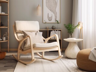 Fototapeta na wymiar Comfortable living room with rocking chair. Generative AI
