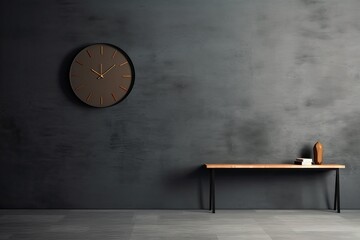 0595. Wall clock in front of dark wall. Generative AI