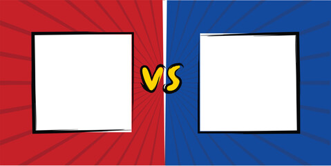 Versus comparison blank frame. Decorative battle cover with lettering. Vector illustration with divider and copy space for contestants. vs sign for sport banner, overlay game, competition, contest	