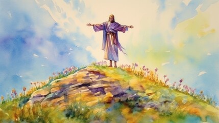 Jesus on top of a hill