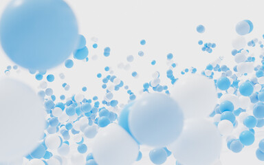 Abstract splash particles and balls, 3d rendering.