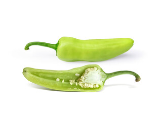 sliced green hot chili peppers transparent background