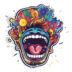 Psychedelic Digital Illustration: Man's Crazy Face.

