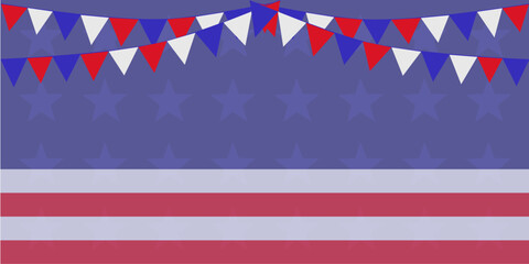 USA flag background with bunting flags. Red blue white theme. Memorial day. USA American Country flag and symbols National Independence Day. 4th of July. 