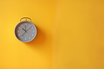 0615. yellow clock in front of pastel wall. Generative AI