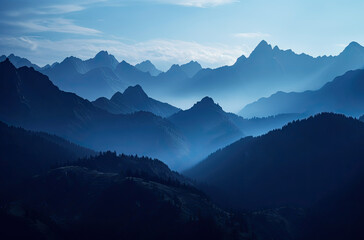 mountains in the fog