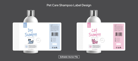 Dog shampoo label design, Cat shampoo label design, Pet care products label design, packaging design, Editable vector file bottle label illustration - obrazy, fototapety, plakaty