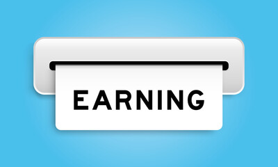 White coupon banner with word earning from machine on blue color background