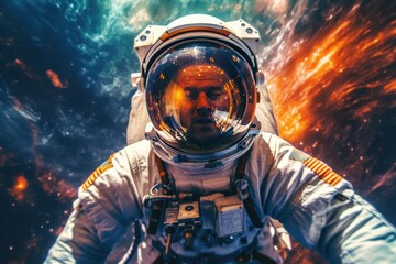 Obraz premium Astronaut Venturing into a Distant Space Galaxy