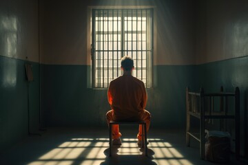 Man sitting in Prison - Prisoner - obrazy, fototapety, plakaty