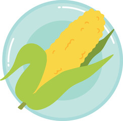 Corn on a plate isolated on white background. Vector illustration