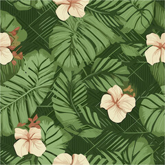 plumeria floral seamless pattern with green leaf background