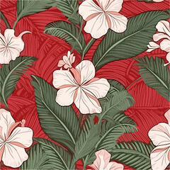 plumeria floral seamless pattern with red background
