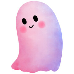 Watercolor pink baby ghost clipart.Halloween cute ghost illustration.