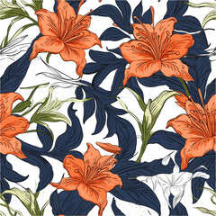 Colorful hibiscus floral seamless pattern on white background 