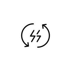 Cycle with thunder. Vector line icon black and white with green eco energy theme