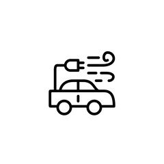 Car and plug with air wind. Vector line icon black and white with green eco energy theme