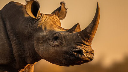 beautiful rhinoceros in golden hour created with Generative AI technology