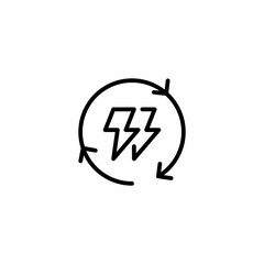 Cycle three arrow with thunder electric. Vector line icon black and white with green eco energy theme