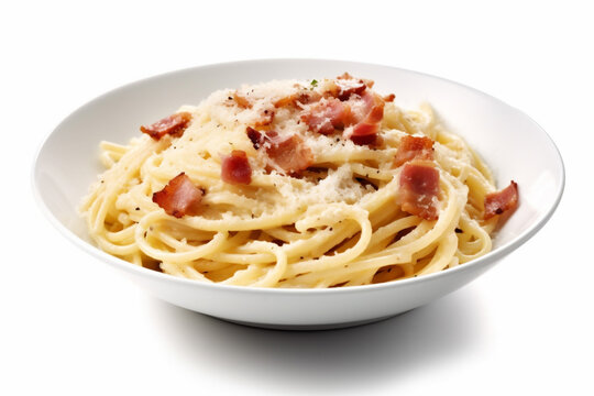 italian spaghetti carbonara isolated pasta lunch plate food fresh background cheese. Generative AI.
