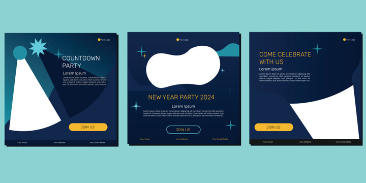 Happy New Years 2024 poster. 3 unique and colorful template free download.